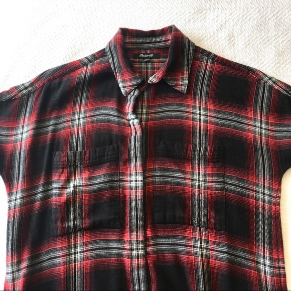 Madewell Grunge Plaid Shirtdress Sz XS -Red black - Picture 6 of 8